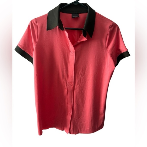 Belyn Key Tops - Belyn Key size small pink golf polo shirt short sleeve w/dark green accents